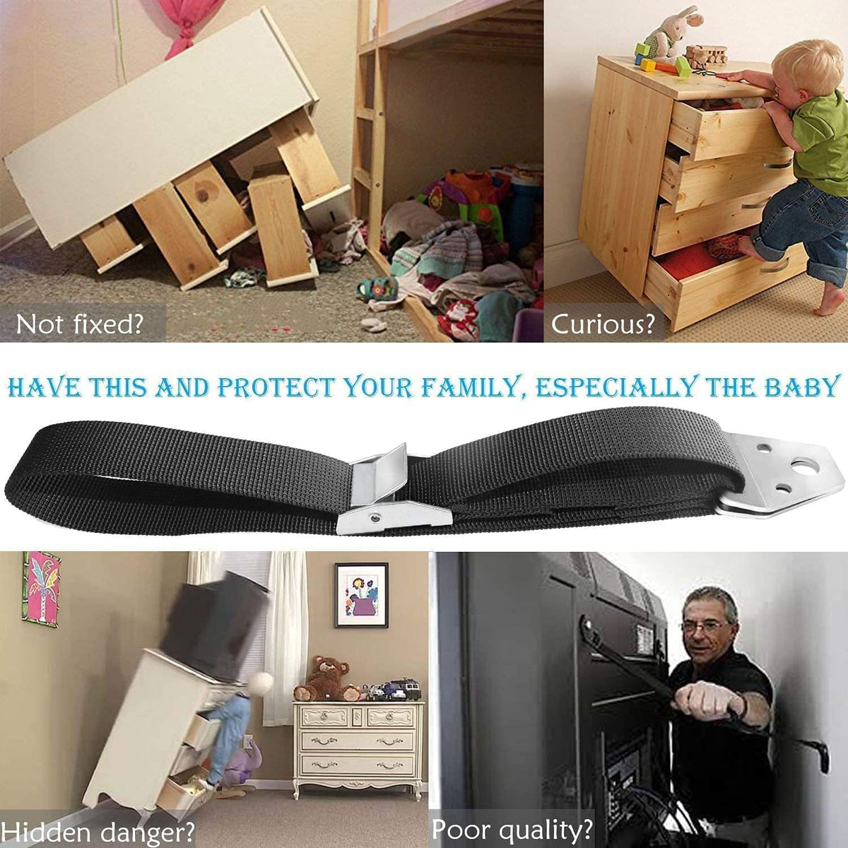 TV and Furniture Anti Tip Straps,Metal Heavy Duty TV Straps Child Safety,Adjustable Safety