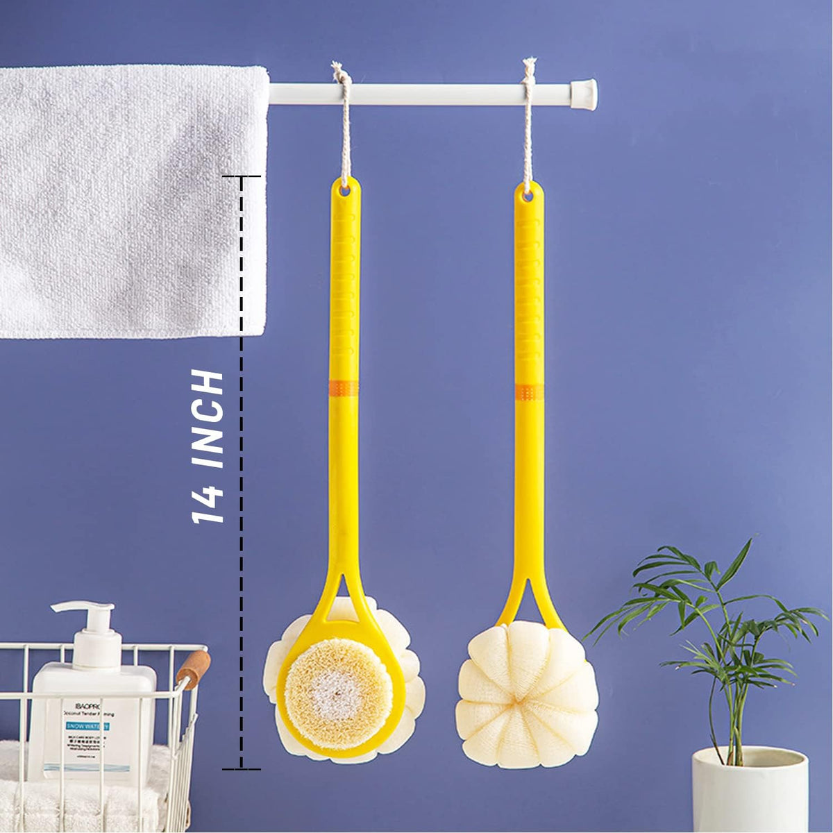 Shower Body Brush,Soft Bristles and Beautiful Pumpkin Loofah 14" Long Handle Back Scrubber Bath
