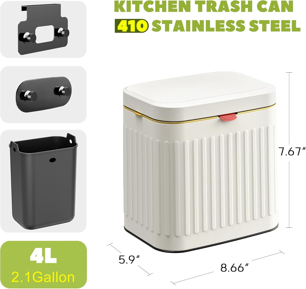 GloDeals Kitchen Trash Can with Lid, 2 in 1 Small Garbage Can Compost Bin Countertop, Wall-Mounted