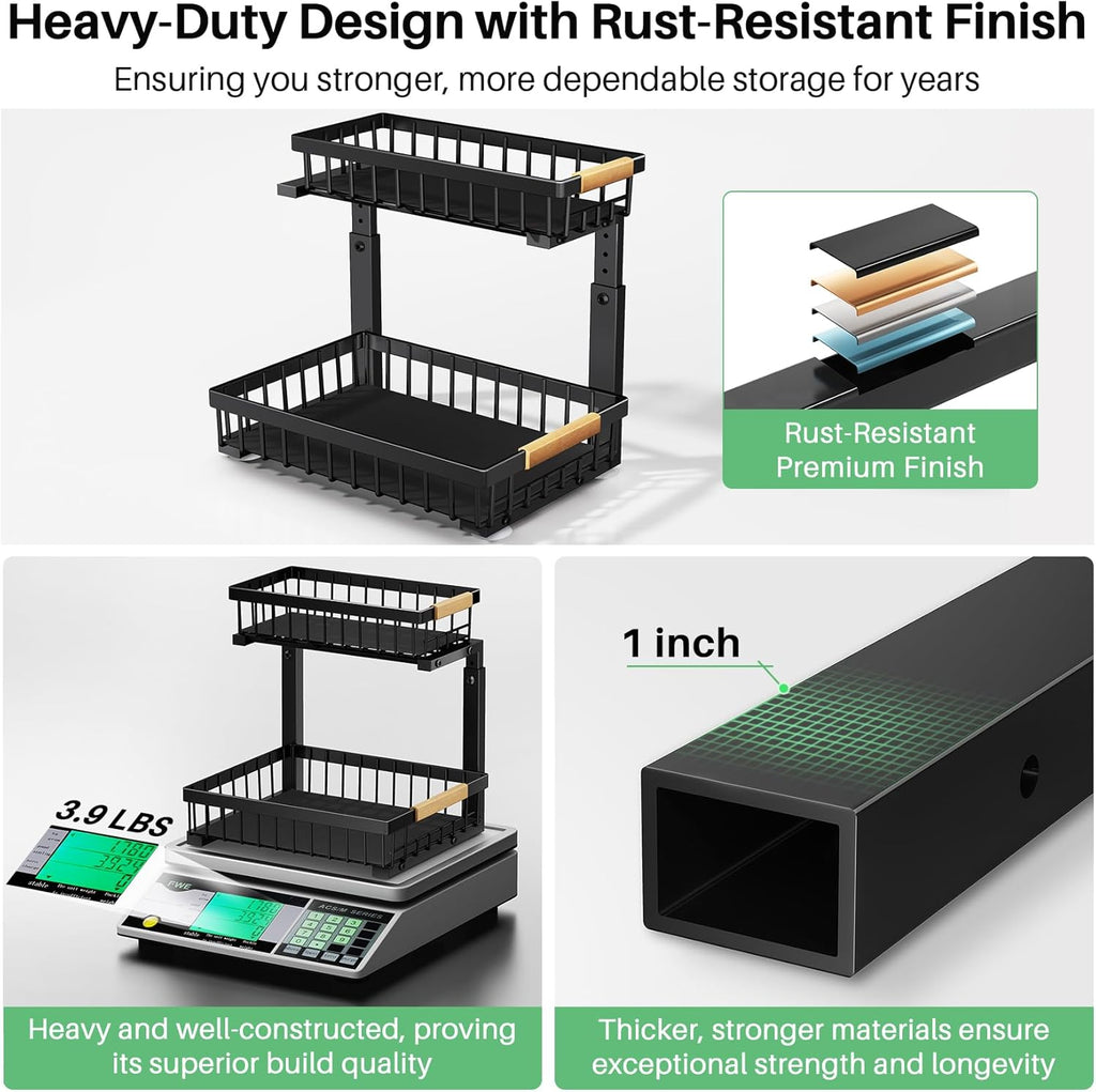 Under Sink Organizer, 2 Packs 2 Tier Under Sink Organizers and Storage, Slide out Pull out Cabinet