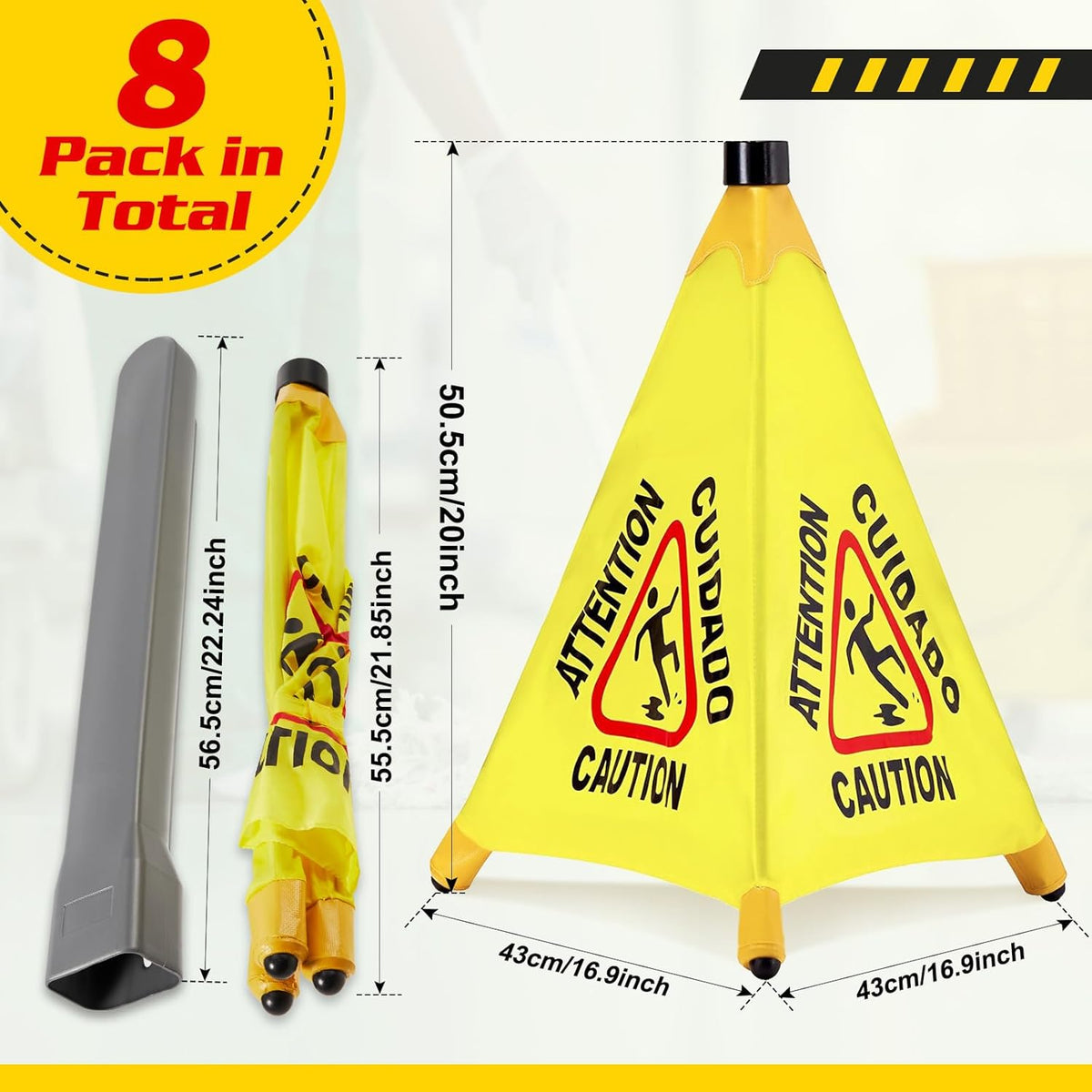 8 Pcs Pop up Wet Floor Sign with Storage Tube 20 Inch Wet Safety Signs Commercial Caution Safety