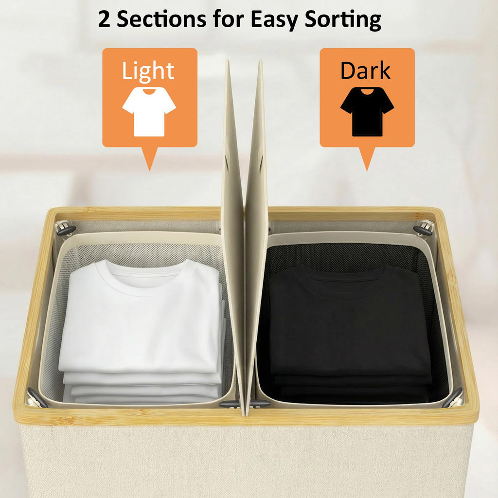 efluky Laundry Hamper with Lid, Double Laundry Basket with 2 Removable Bags, 2 Section Laundry Bin