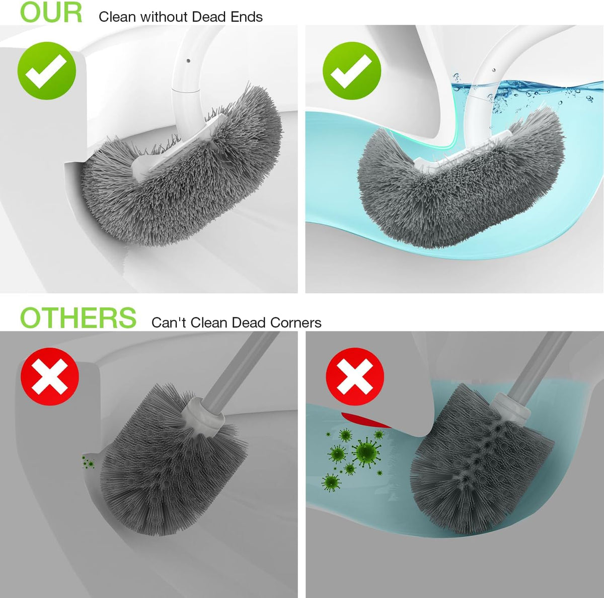 Bamboo Toilet Brush Set, 2 Pack with Ergonomic Design, Compact Size, Durable Bristles, Wooden