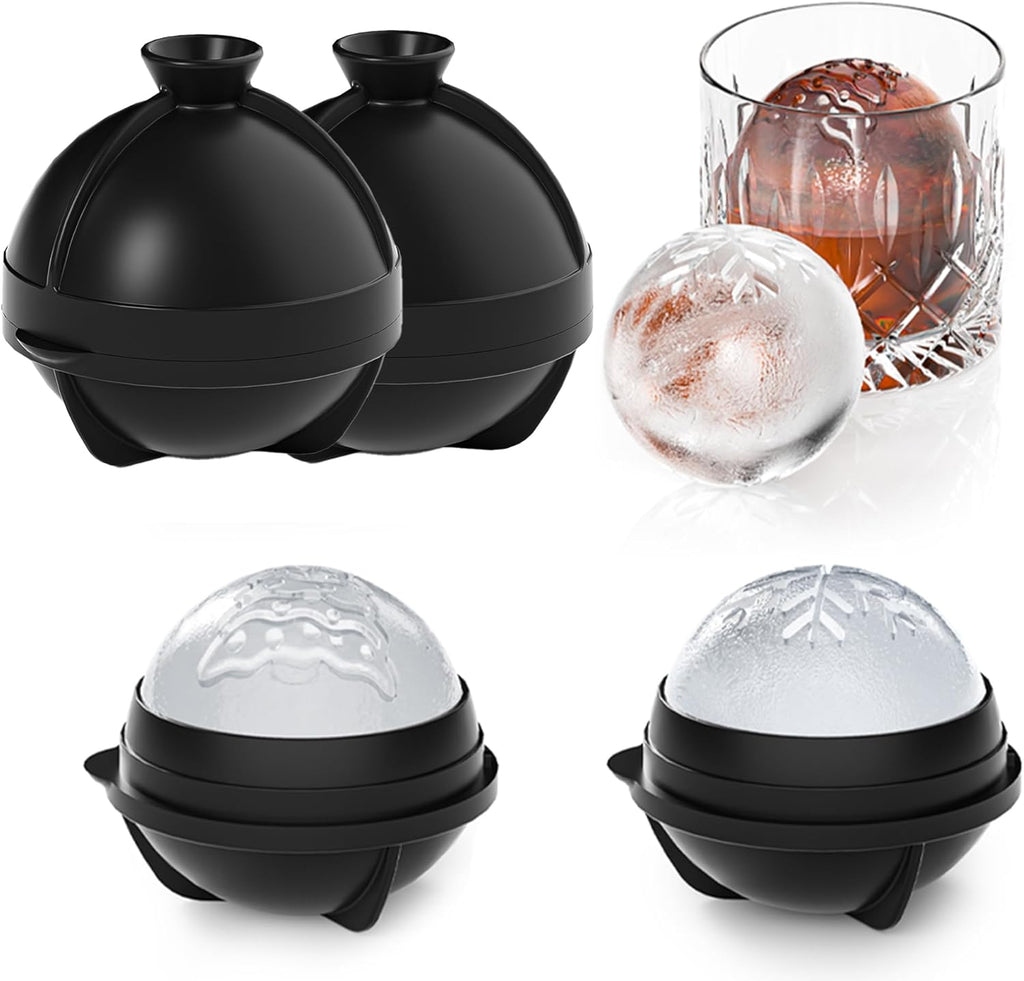 Novelty Christmas Tree Snowflake Ice Ball Maker Mold Set of 2, Christmas Ornament Ice Molds, 2.4"