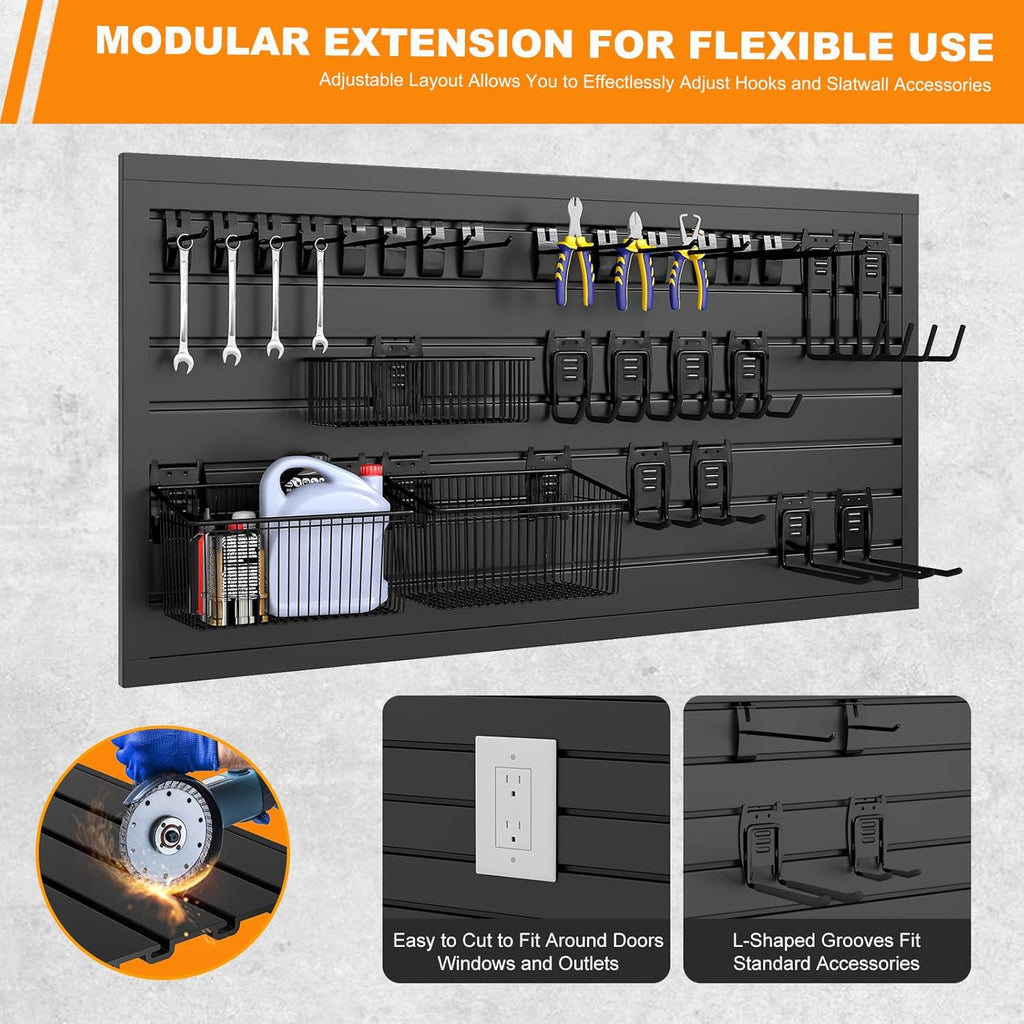 DoCred Slatwall Paneling Organizer, 4x2 FT PVC Garage Slat Wall Storage Systems, Heavy Duty Mounted