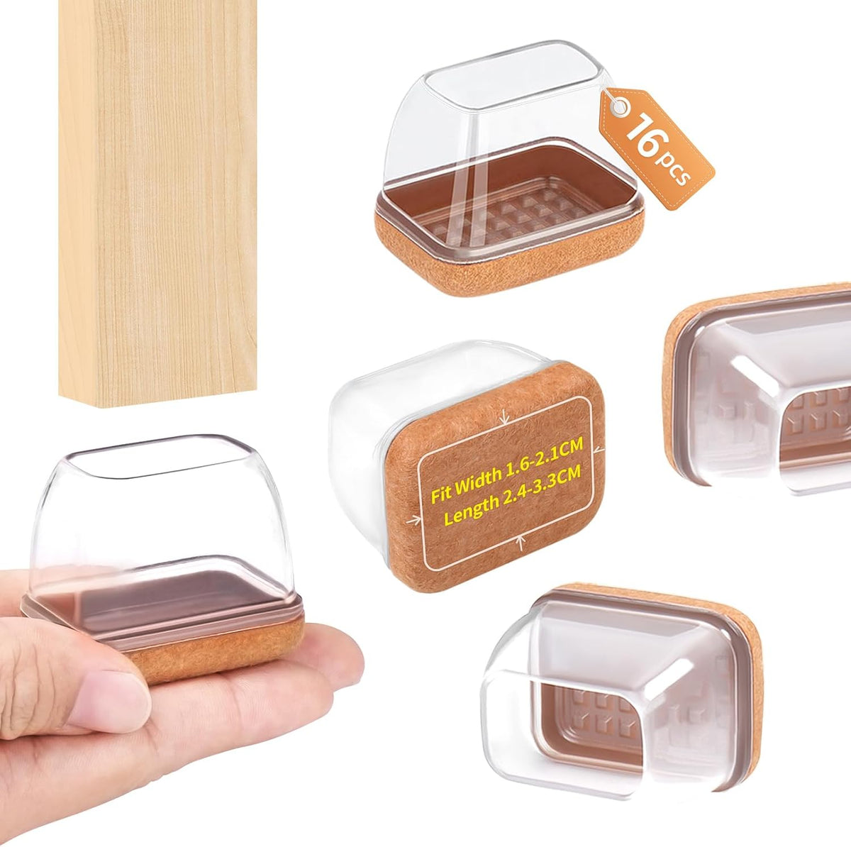 Ezprotekt 16 Pcs Rectangle Clear Felt Chair Leg Floor Protectors for Hardwood Floors, Rectangle