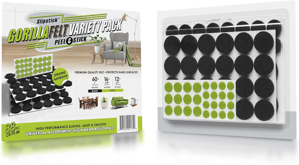 Slipstick Gorilla Felt 1 Inch Furniture Pads (88 Piece Combo) Premium Furniture Pads & Chair Leg
