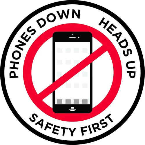 "Phones Down Heads Up" Safety Sign - Laminated Adhesive Floor Signs by Graphical Warehouse (18)
