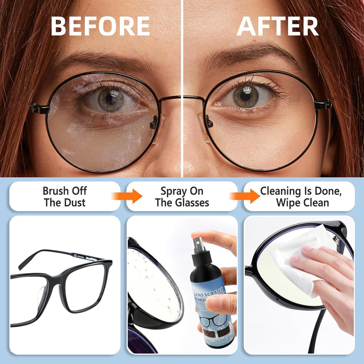 2PCs Lens Scratch Remover for Eye glasses, Lens scratch removal spray,Eyeglass Scratch