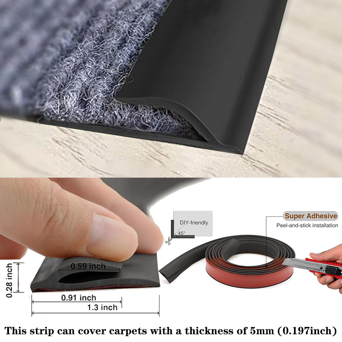 Self Adhesive Carpet Transition Strip with Edge Trim, Designed for Seamless Transitions from Carpet