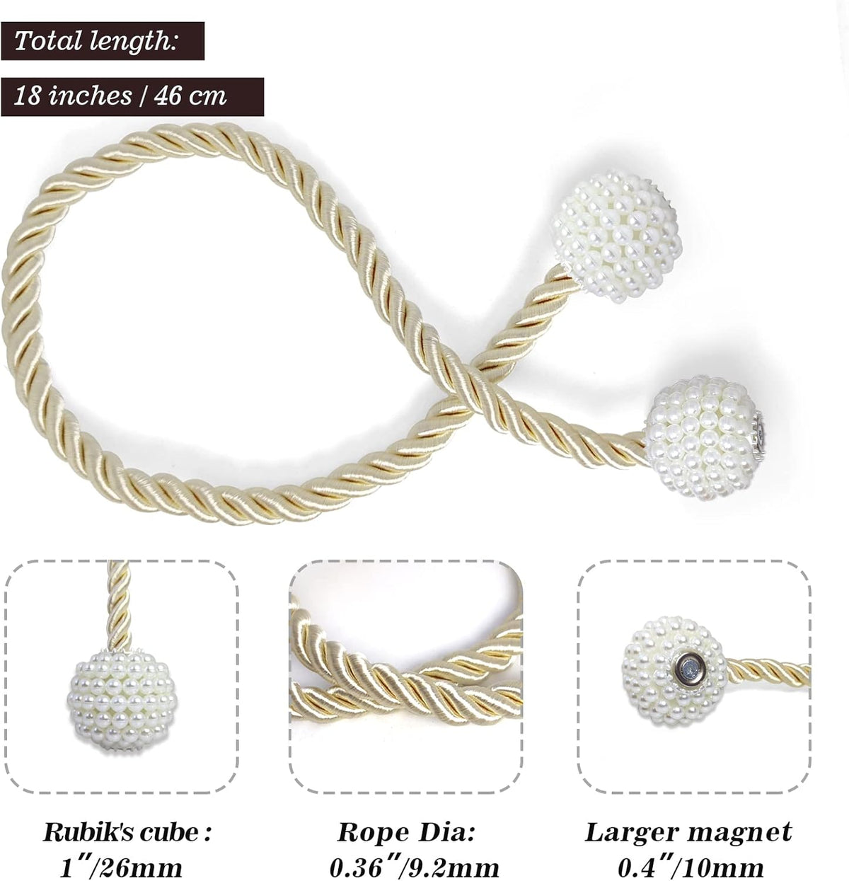 Hion Magnetic Curtain Tiebacks Beige 6 Pack, Curtain Tiebacks Buckles Holdbacks Holders Hooks Clip