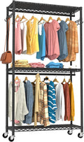 Clothes Rack, Clothing Racks for Hanging Clothes, 3 Tiers Adjustable Garment Rack with Wheels |