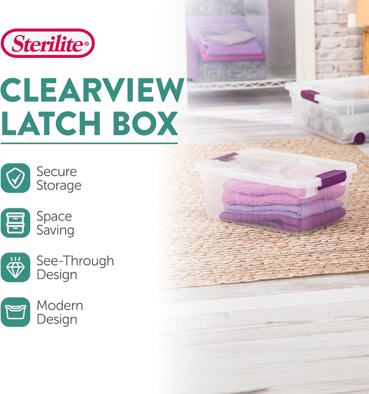 Sterilite 36-Pack 15 Quart Clearview Latch Box, Stackable Organizer Bins with Latching Lids - Clear
