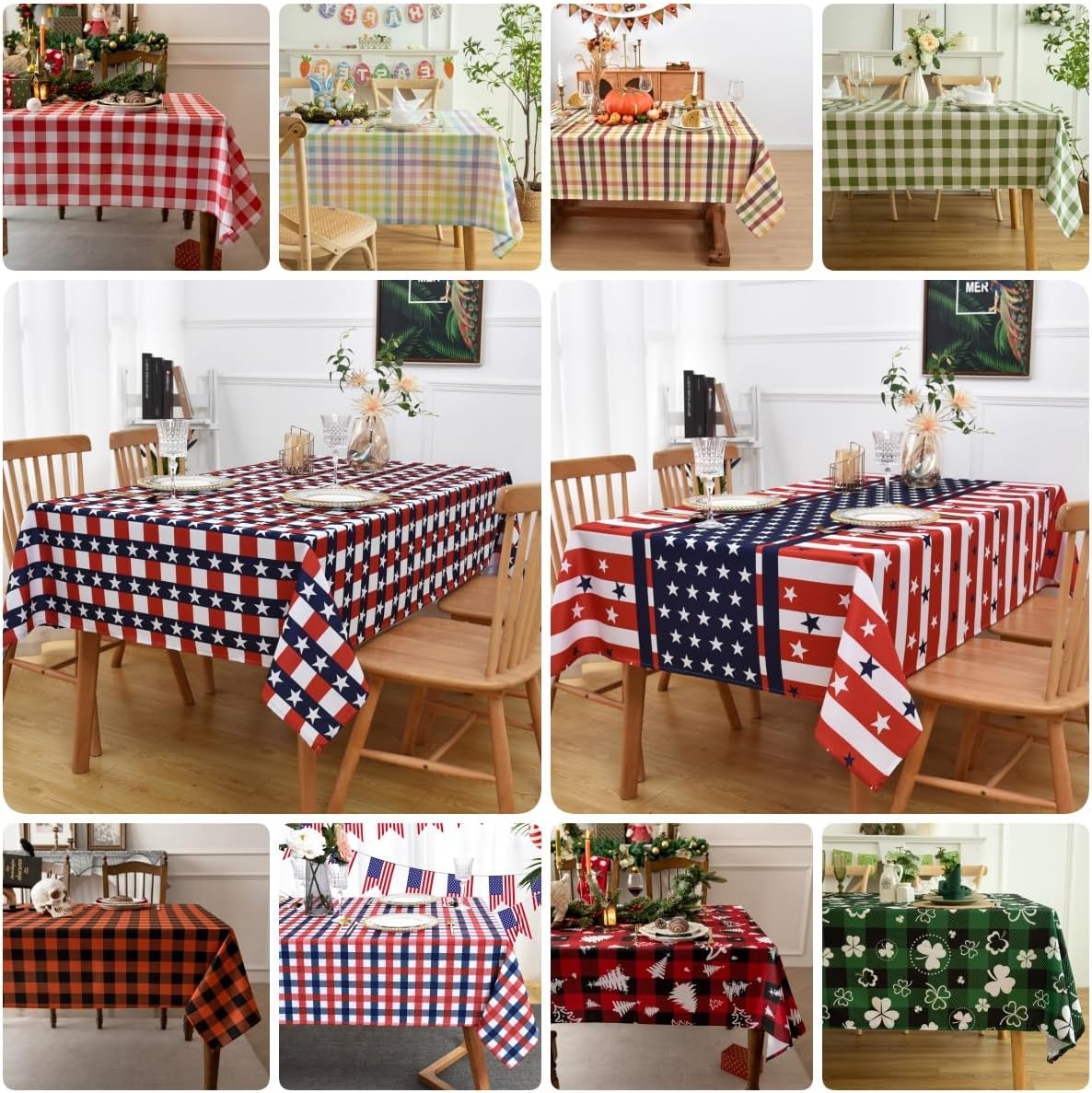 Gingham Plaid Tablecloth - Rectangular 58x102 Inch Water Resistant Halloween Decorations Table