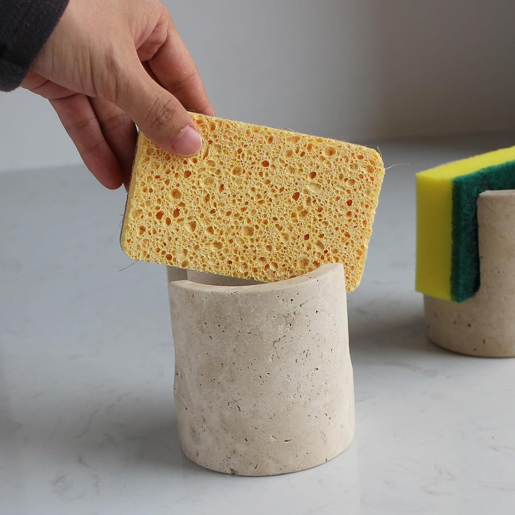 Natural Travertine Sponge Holder for Kitchen Counter, Drying Rack, Sponge Caddy for Sink Organizer
