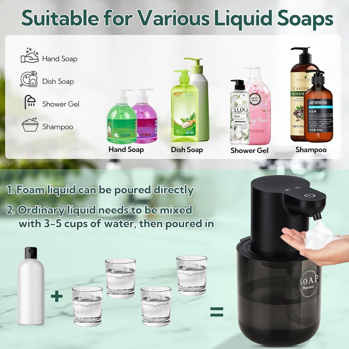 2 Pack Automatic Soap Dispenser, Touchless Automatic Foaming Soap Dispenser, Electric Wall Mounted