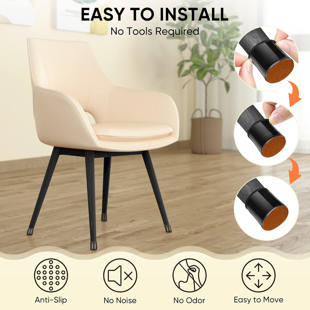 BALEINE 16 Pack Silicone Chair Leg Floor Protectors, Stool Leg Protectors Cap, Non-Slip Chair Leg