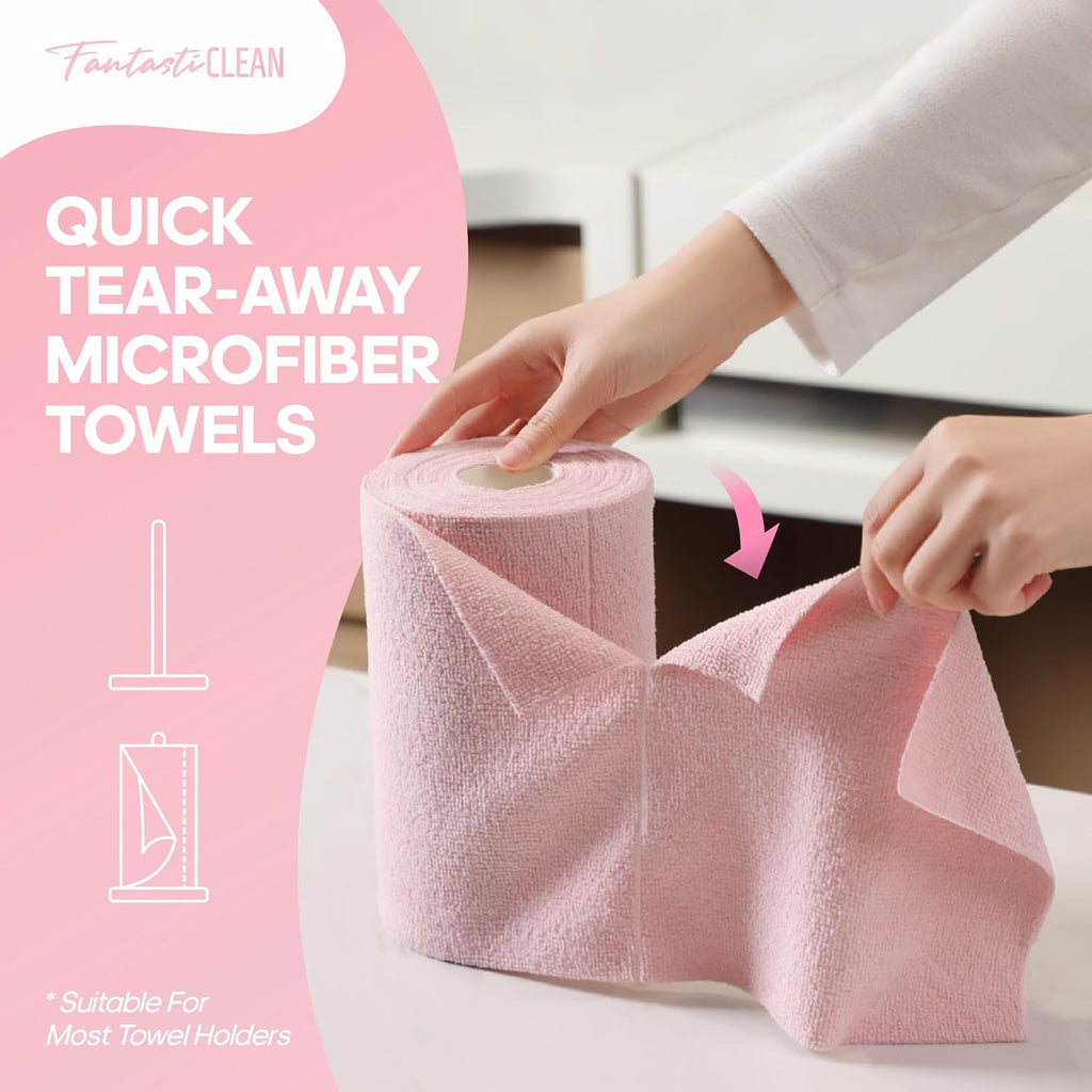 Fantasticlean Microfiber Cleaning Cloth Roll 2 Rolls 120 Pack, Tear Away Paperless Towels, 8" x 8"