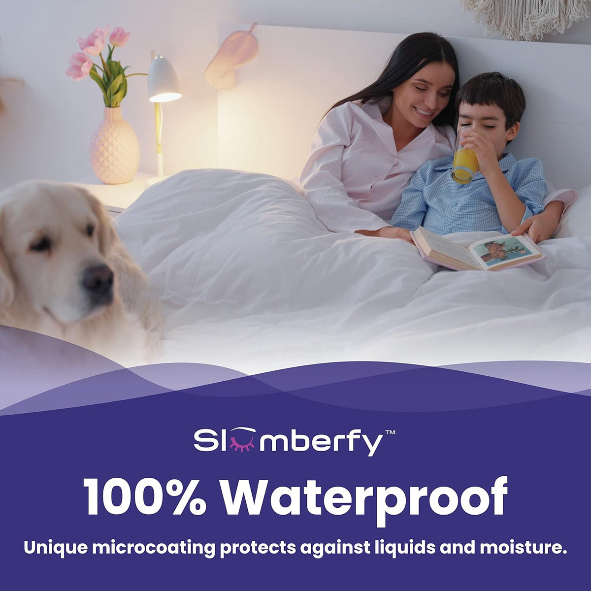 Twin Size Waterproof Cooling Mattress Protector by Slumberfy - Premium Skin-Safe Cover, Natural
