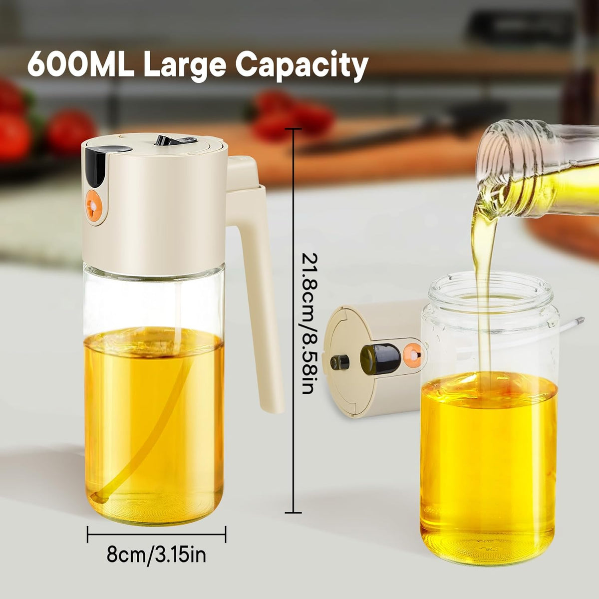 Oil Sprayer For Cooking with Leak-Proof Seal, One Touch Mist - 600ML Kitchen Oil Dispenser Bottle