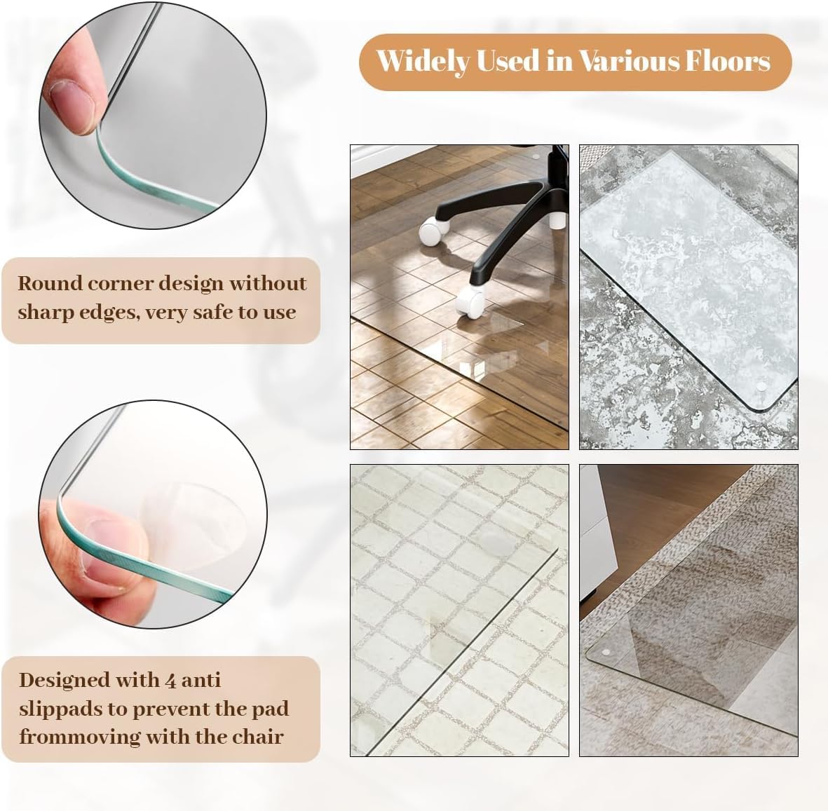 [Tempered Glass] 48" x 80" Glass Chair Mat, 1/5" Thick Office Chair Mat for Carpet or Hardwood