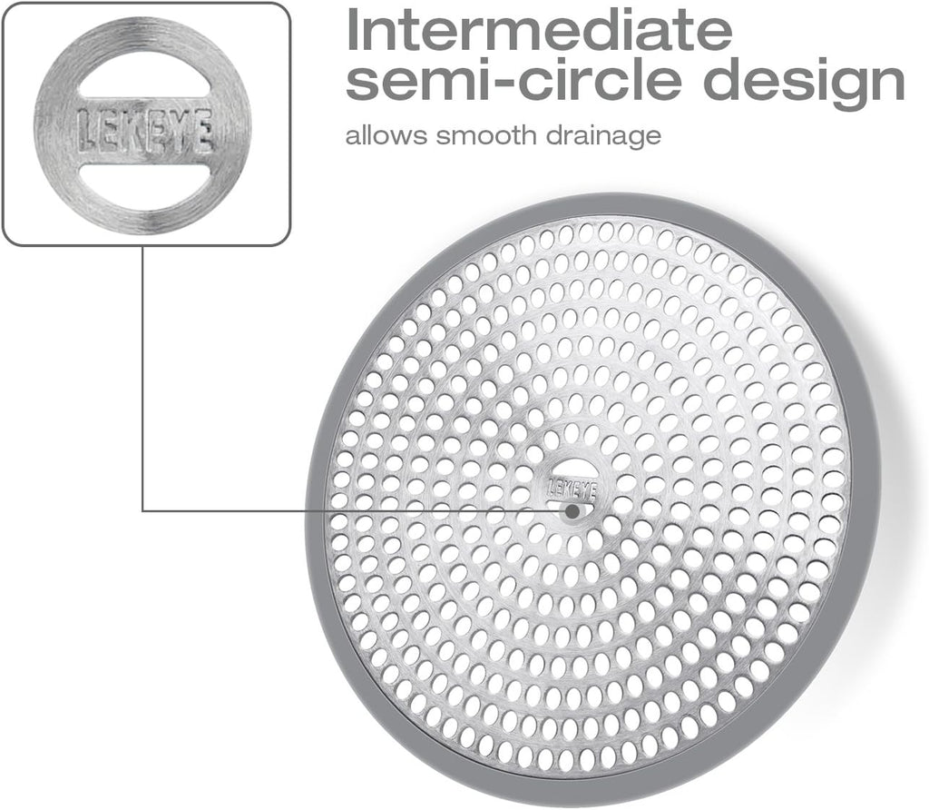 LEKEYE Shower Hair Catcher Drain Protector Strainer-Steel & Silicone 2 Pack