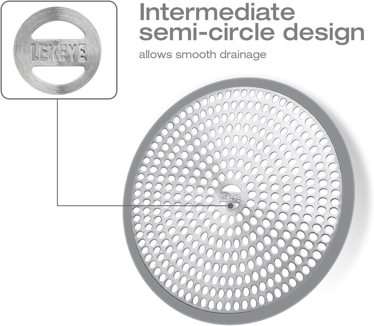 LEKEYE Shower Hair Catcher Drain Protector Strainer-Steel & Silicone 2 Pack