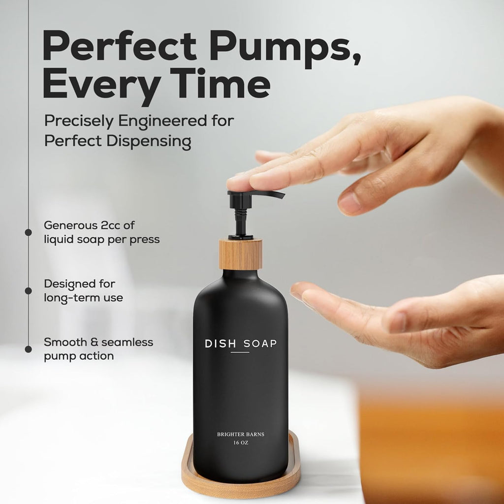 Black Glass Dish Soap Dispenser for Kitchen Sink by Brighter Barns - Modern Kitchen Soap Dispenser