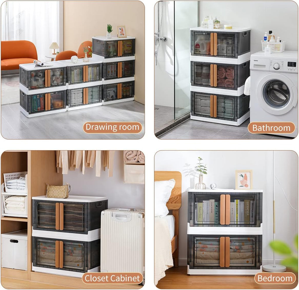 HAIXIN Storage Bins with Lids, Collapsible and Stackable Storage Bins, Plastic Closet Organizer
