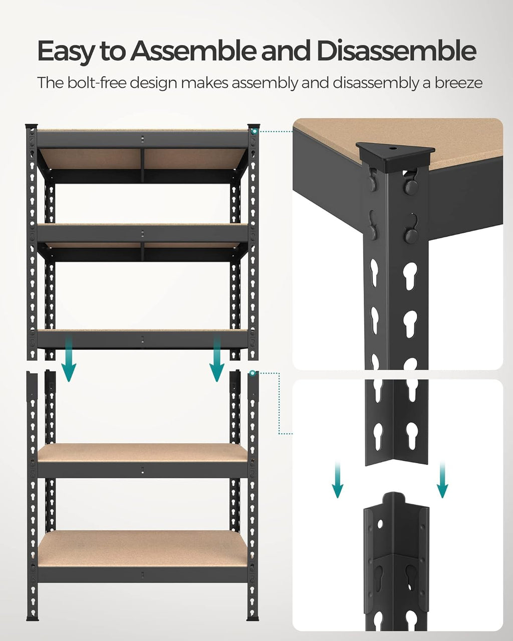 SONGMICS 5-Tier Storage Shelves, Load 2310 lb, Set of 2 Garage Storage, Boltless Assembly