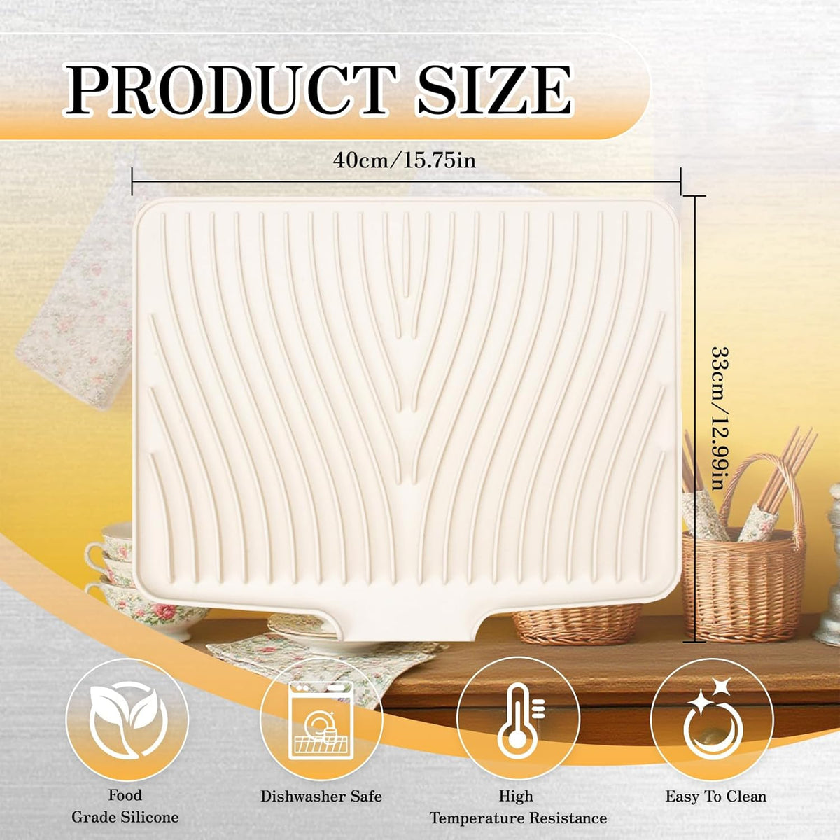 RoseFlower Dish Drying Mat, Large 15.7" x 13" Silicone Dish Mat Drying Kitchen Mat, Faucet Mat for