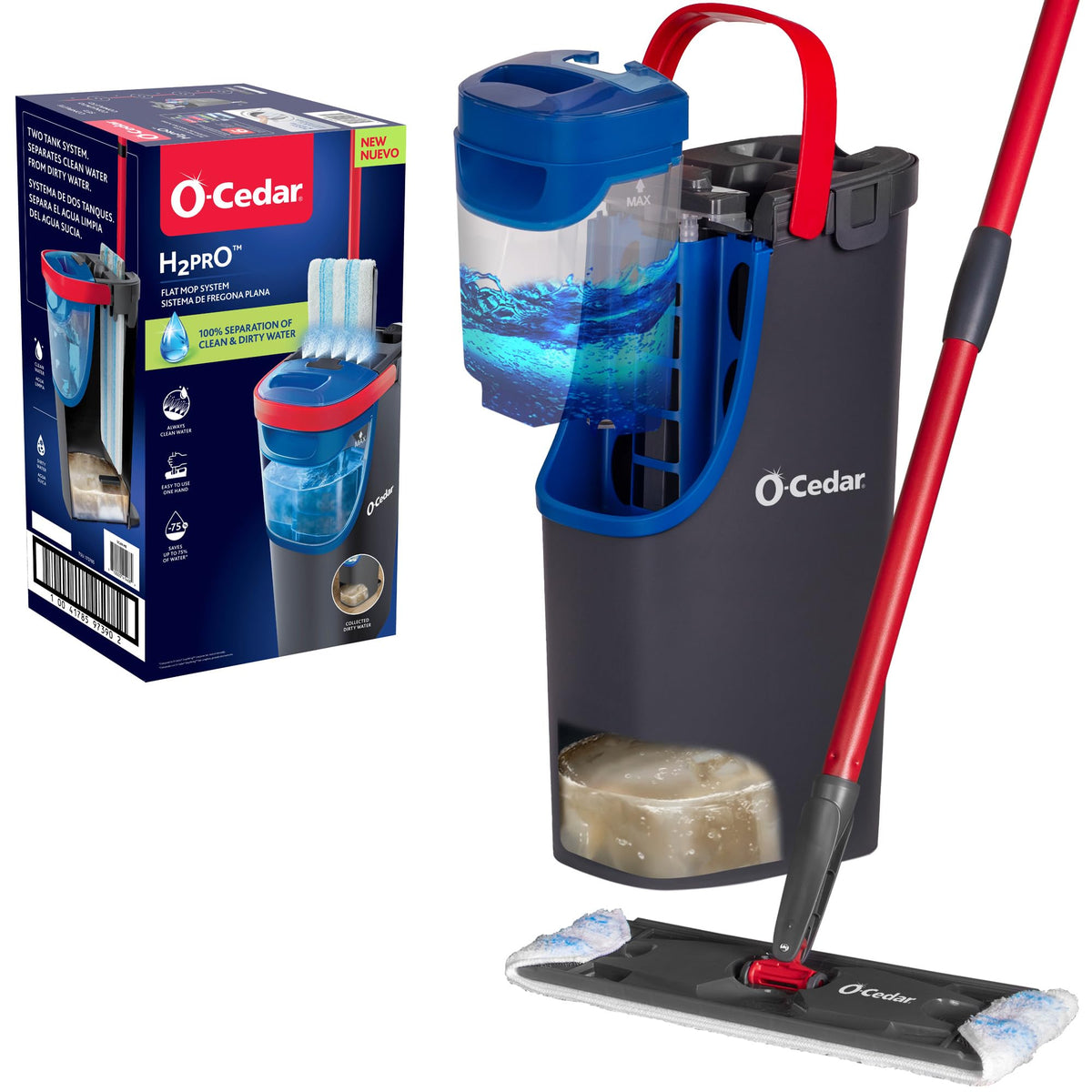 O-Cedar H2prO Flat Mop System | Quick Everyday Cleaning | Dual-Tank Fresh Water System | Machine