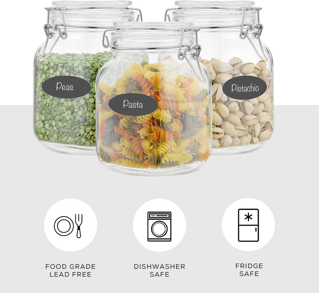 JoyJolt Airtight Glass Jars with Lids Set of 3. 32oz Glass Jar with Lid and 6 Silicone Seals! Med