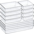 12 Pack Clear Plastic Drawer Organizer Set, Acrylic Non Slip Non Cracking Kitchen Drawer Storage