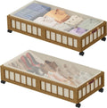 efluky 2-Pack Bamboo Under Bed Storage with Wheels, Rolling UnderBed Storage Basket with Large Dust