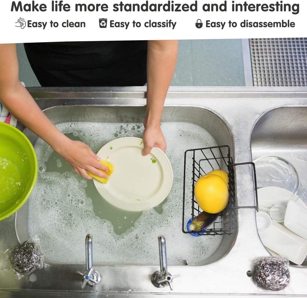 Kitchen Sponge Holder, Dish Brush Holder, Slim Sink Organization/Draining Basket/Liquid