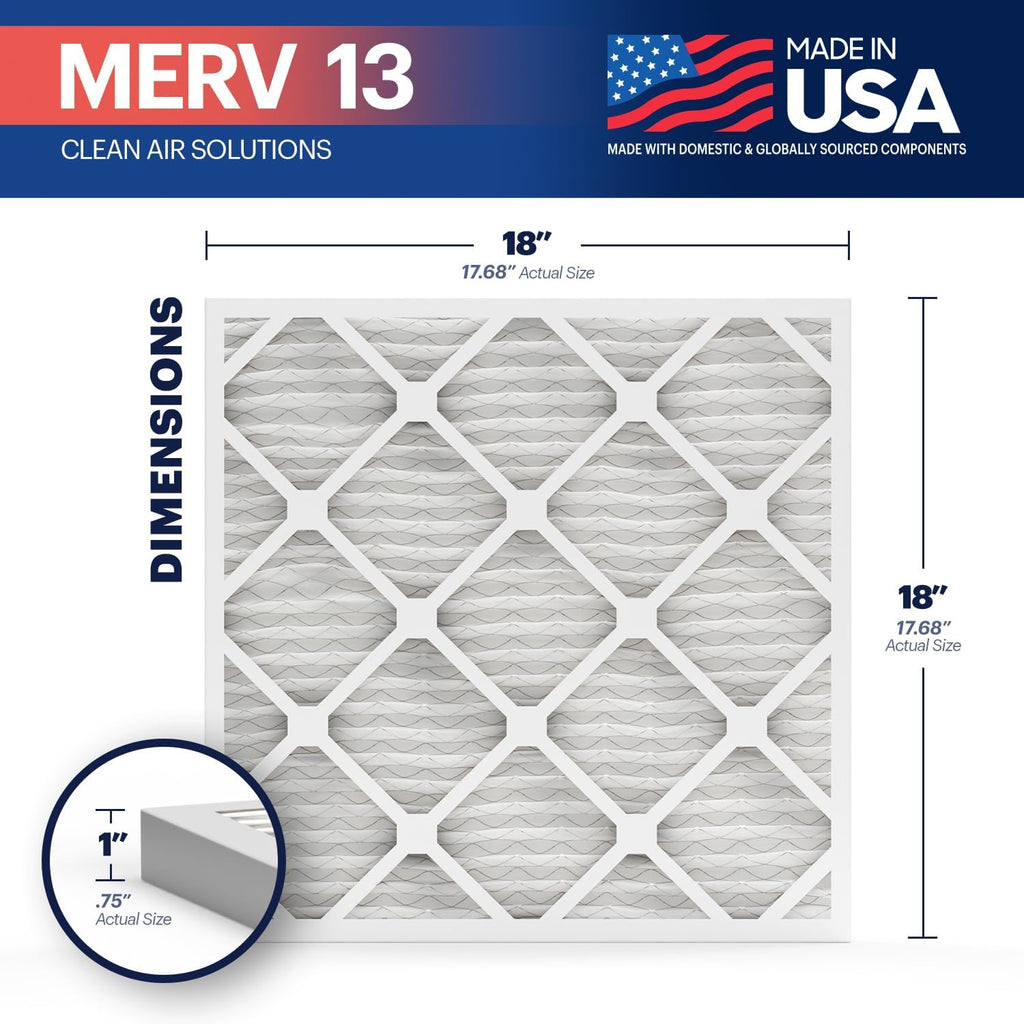 BNX TruFilter 18x18x1 Air Filter MERV 13 (4-Pack) - MADE IN USA - Electrostatic Pleated Air