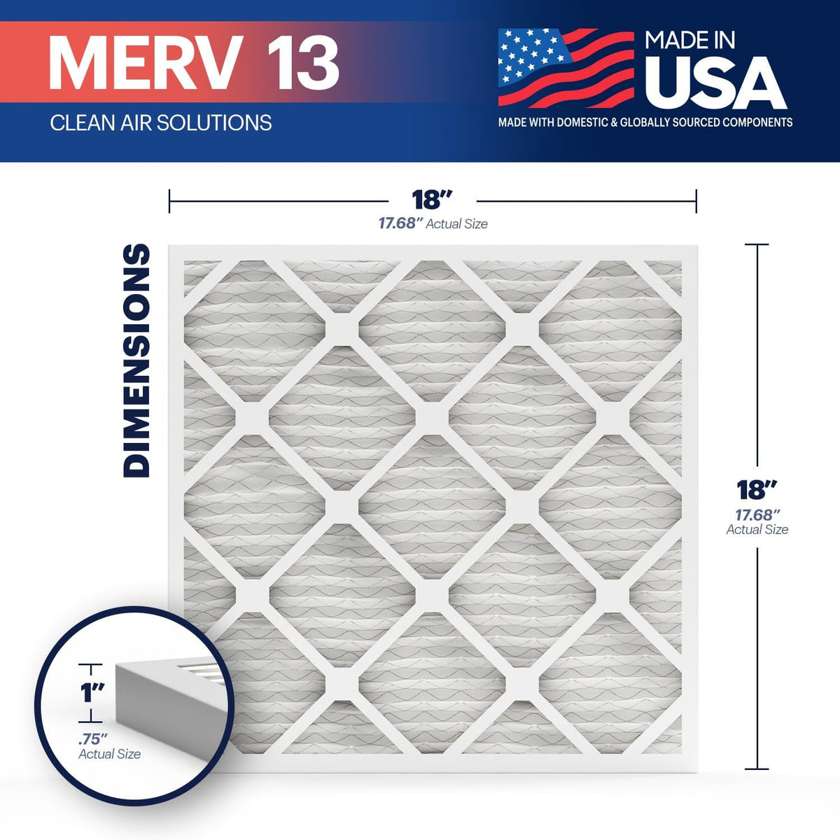 BNX TruFilter 18x18x1 Air Filter MERV 13 (4-Pack) - MADE IN USA - Electrostatic Pleated Air