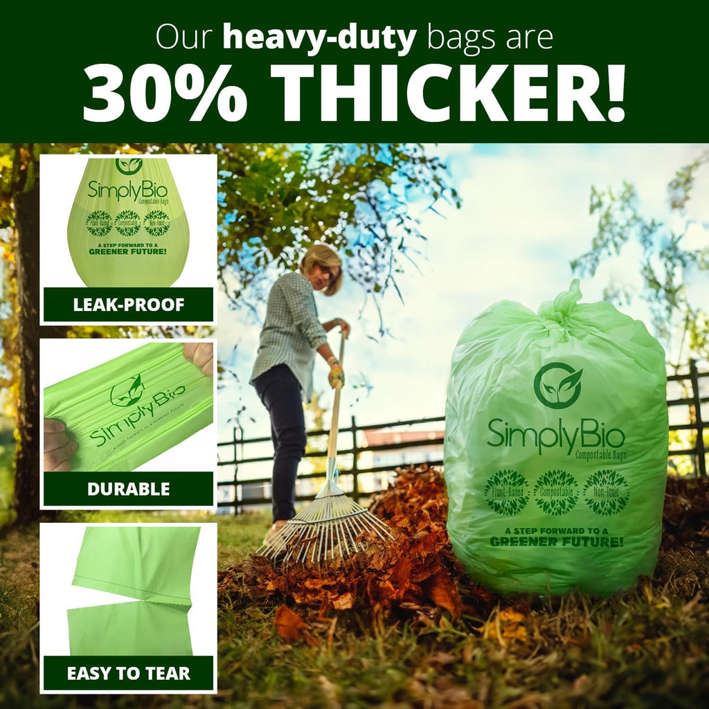 Simply Bio 60-65 Gallon Compostable Trash Bags Liners Flat-Top, Heavy Duty Extra Thick 2 Mil