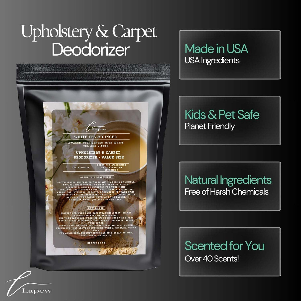 White Tea & Ginger Carpet Freshener Powder Refill 36 oz | Powerful Odor Eliminator for Home |