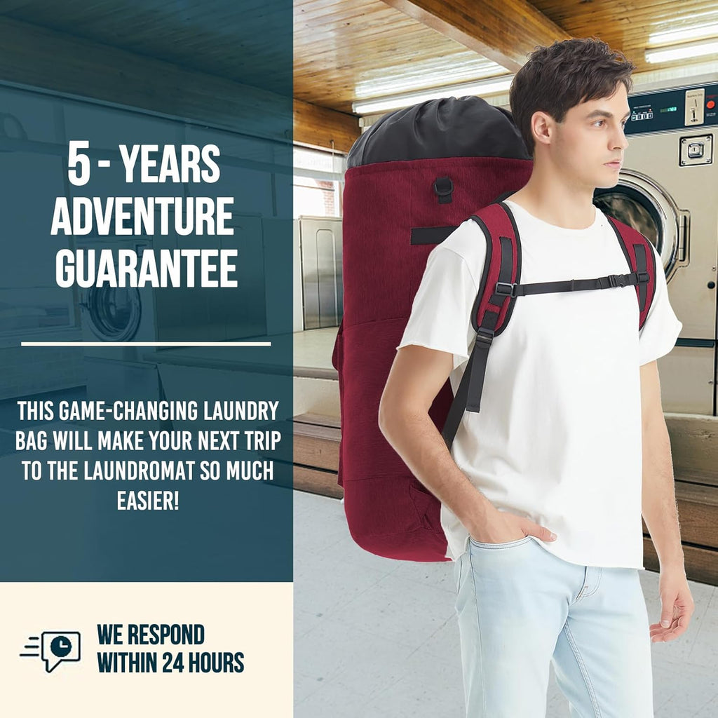 Laundry Bag With 4 Pockets，Laundry Bag With Shoulder Straps，Sturdy Laundry Backpack Heavy