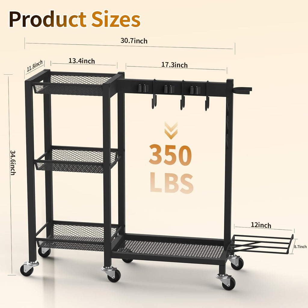 Cleaning Supplies Organizer with Broom Holder Load 350 LBS Cleaning Cart with Wheels Broom Closet