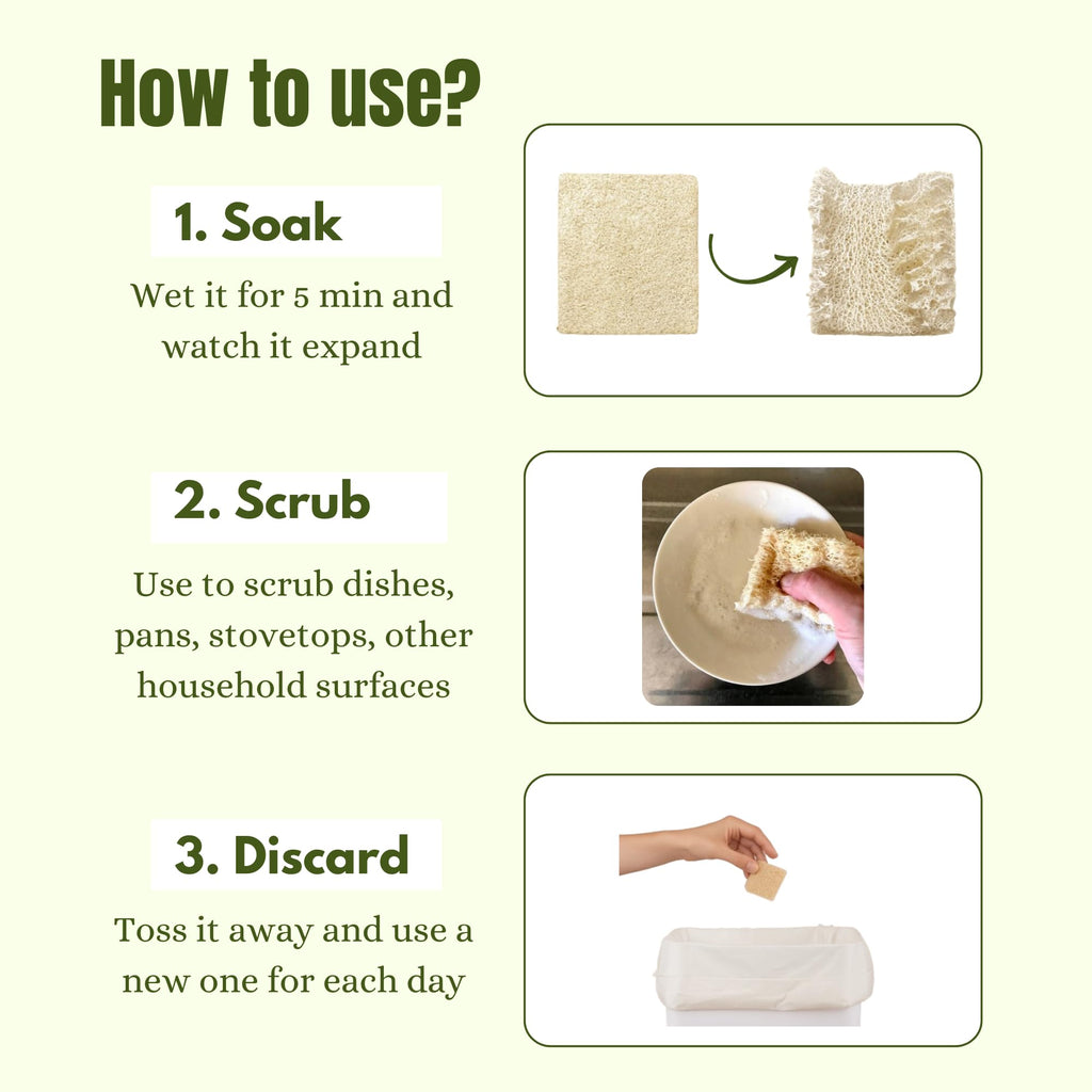 Miw Piw Natural Loofah Dish Sponge 30Pcs Multipurpose 100% Biodegradable