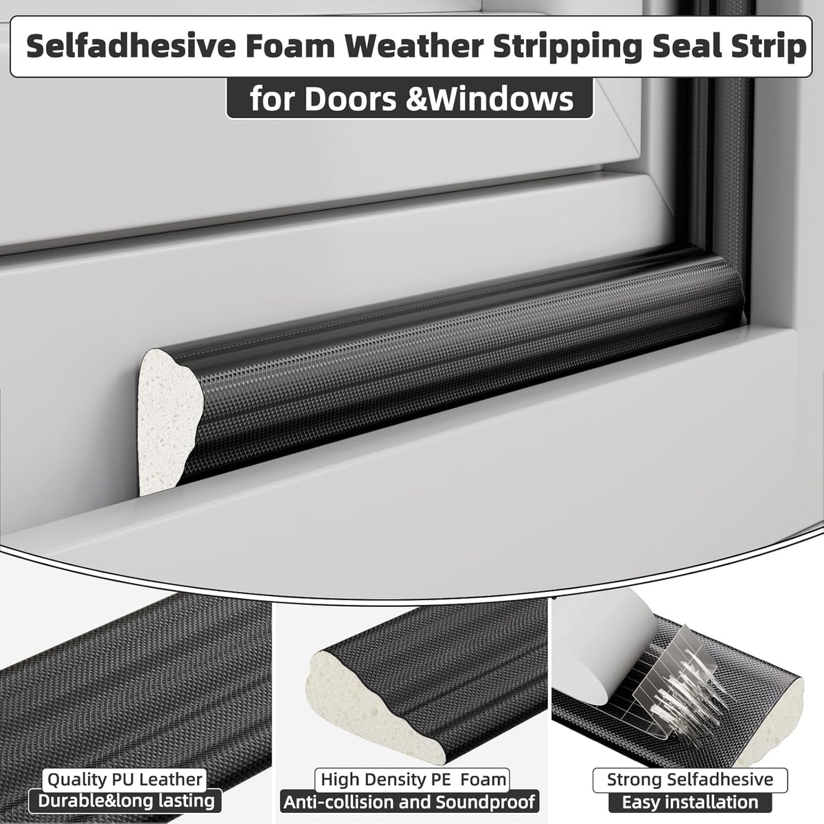 3 Pack*16.4 Ft Weather Stripping Seal Strip for Doors,Soundproofing Window Insulation Draft Stopper