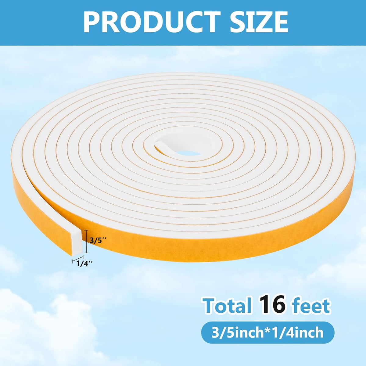 Weather Stripping Door Seal Strip (3/5 Inch X 1/4 Inch X 16Feet), Strong Adhesive, Lightproof