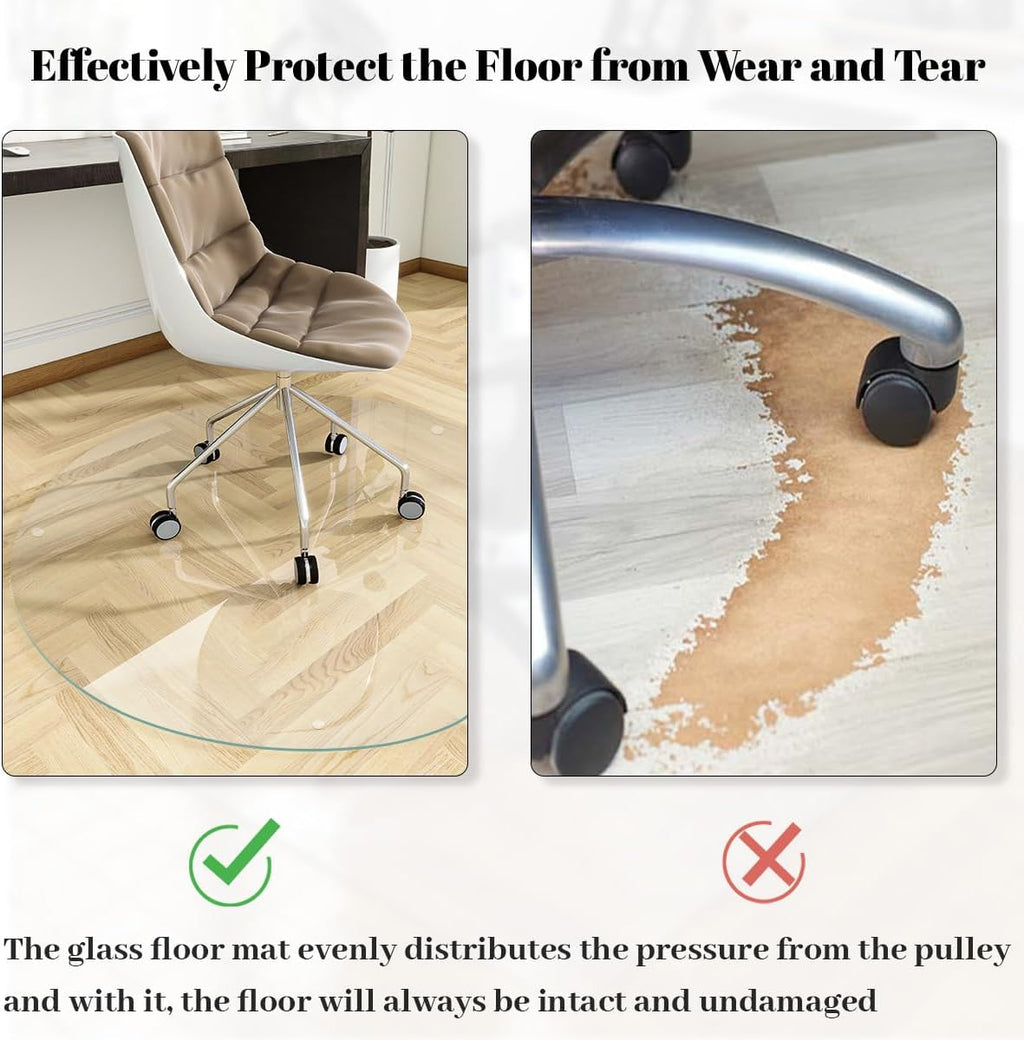 [Tempered Glass] 55" x 55" Round Glass Chair Mat, Heavy Duty Hard Floor Mat with Round Corner and
