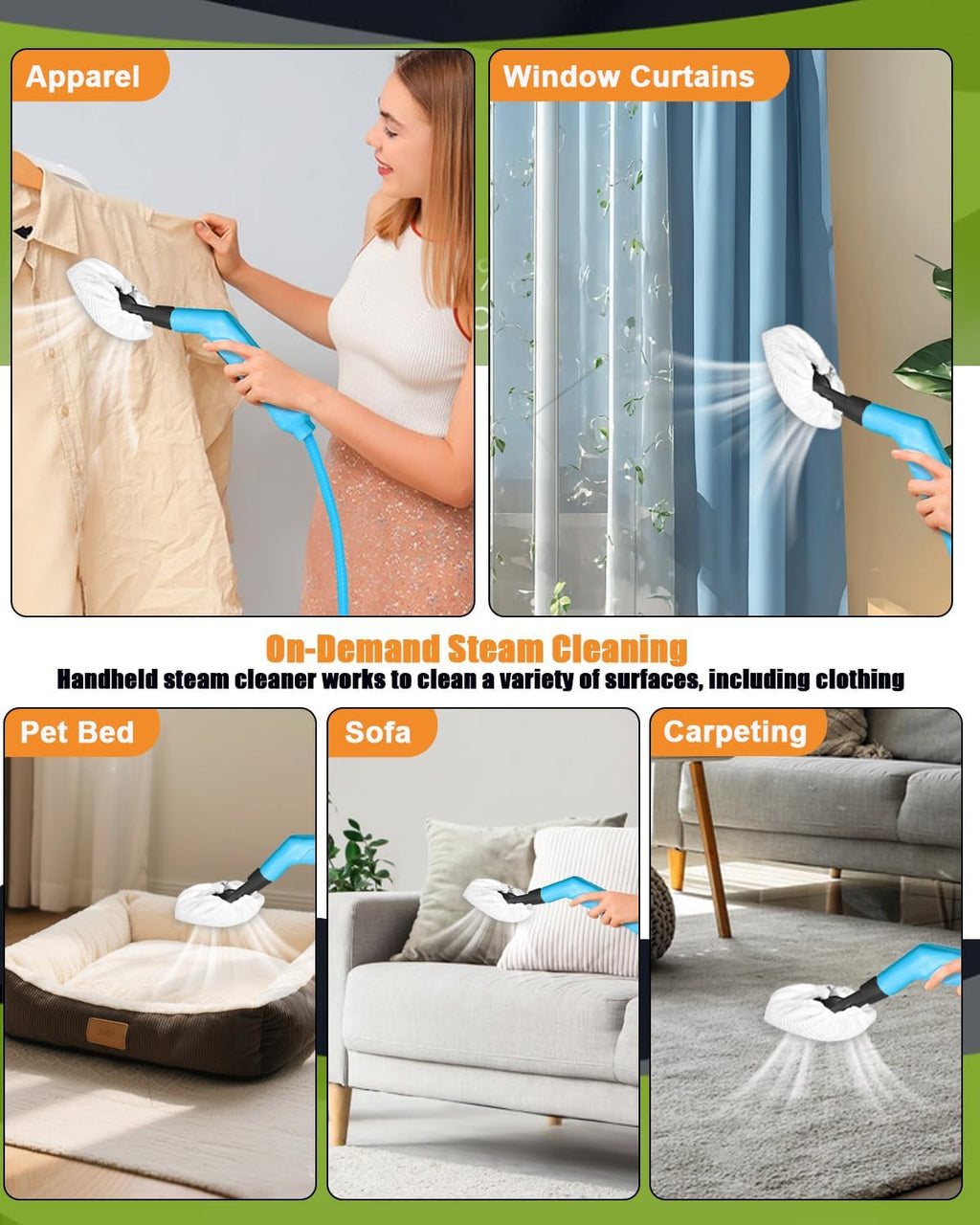 Handheld Steam Cleaner for Home, 10s Heat-Up/2.1 Qt Tank/4.5BAR High Pressure Hand held Steamer for