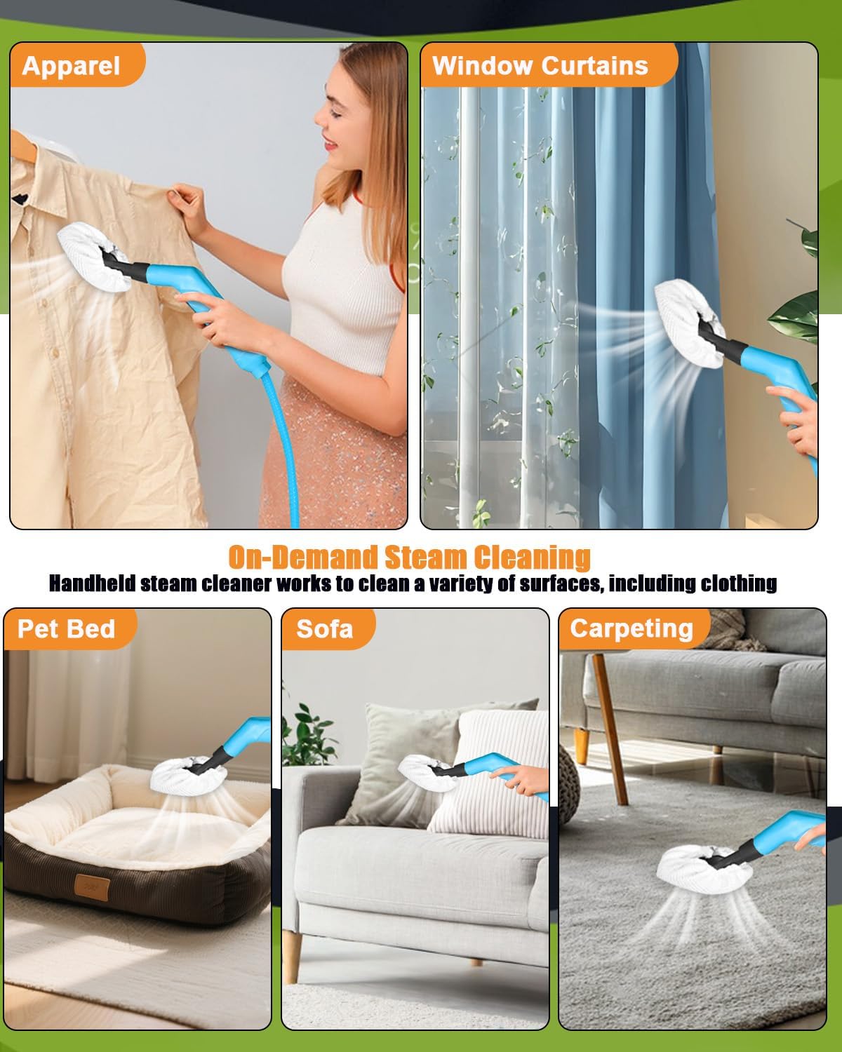 Handheld Steam Cleaner for Home, 10s Heat-Up/2.1 Qt Tank/4.5BAR High Pressure Hand held Steamer for