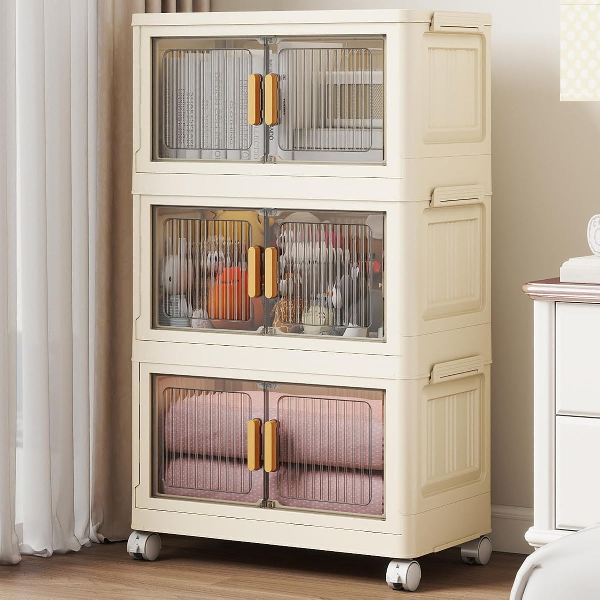 3 Tier Stackable Plastic Storage Bins with Lids 48QT, Collapsible Closet Organizers and Storage