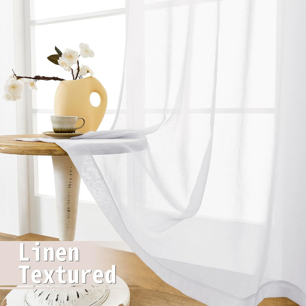 Tollpiz Sheer Door Curtains Closet Linen Textured Curtains Sheer Doorway Light Filtering Voile Rod